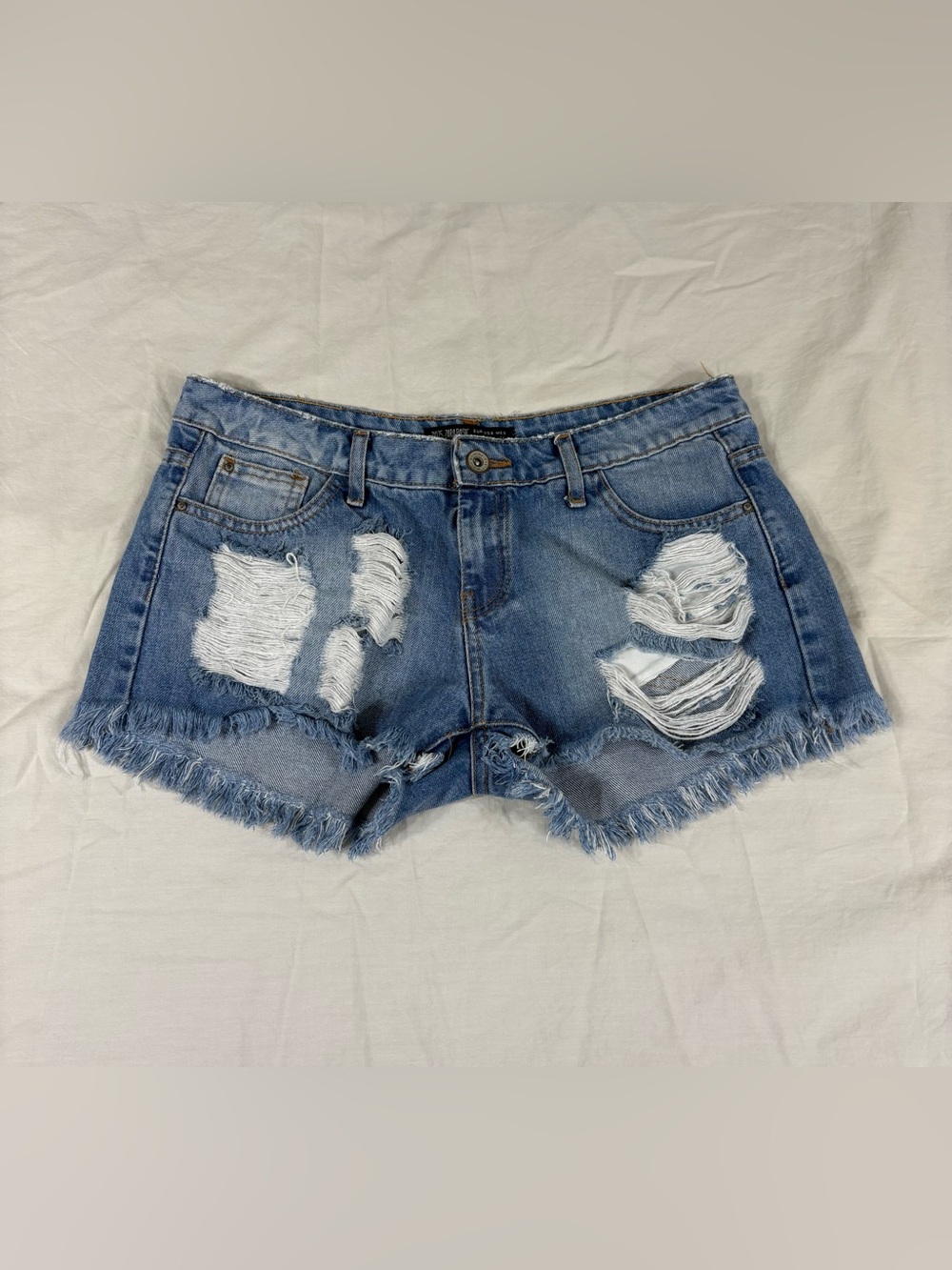 Zara Basic Women Blue Distressed Cut Off Denim Shorts Size 02
